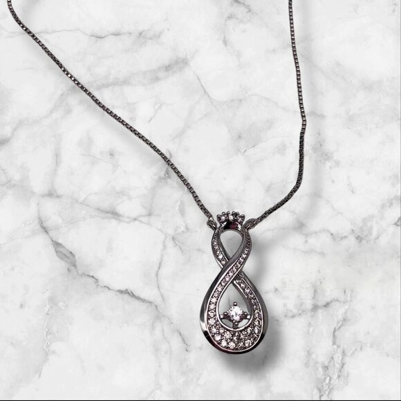 Infinity Pendant Necklace With Cubic Zirconia On Sterling Silver Chain For Women - Picture 2 of 11